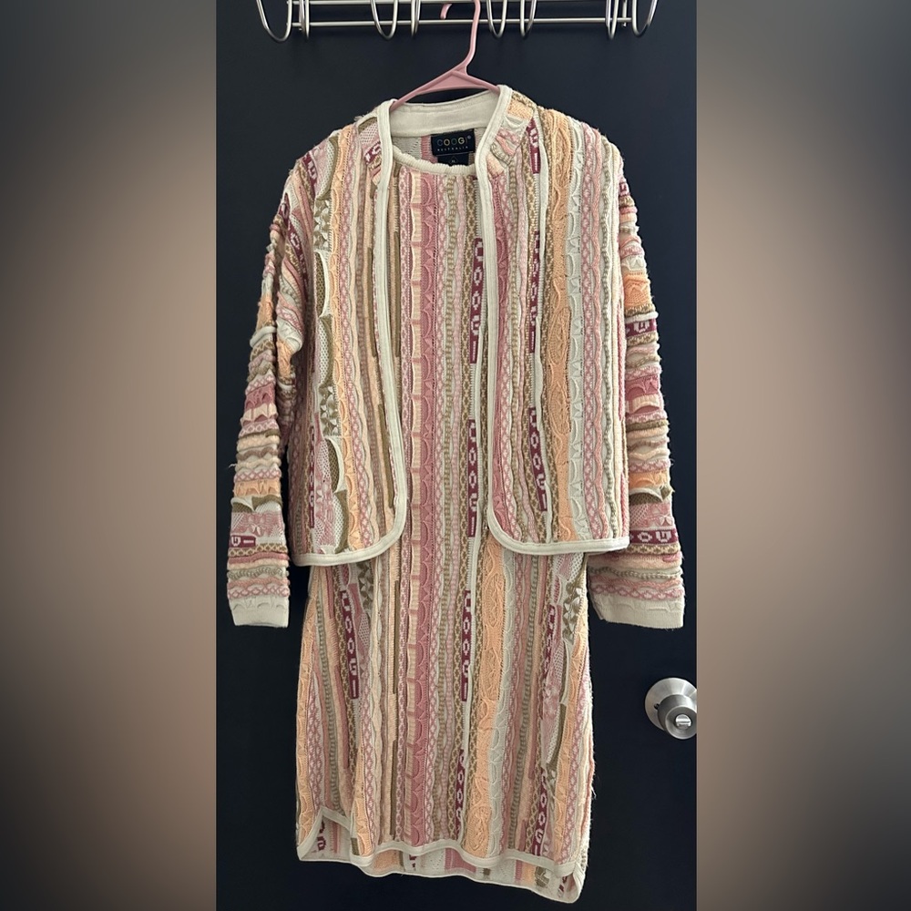 RARE COOGI Multicolor Knit Sweater Dress/Cardigan SET